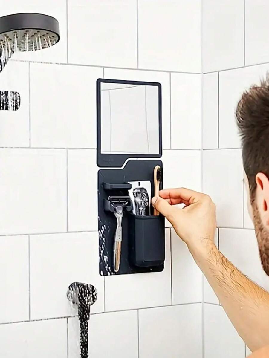 2-in-1 Silicone Toothbrush Holder & Mirror