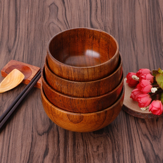 Round Wooden Bowls – Set of 4