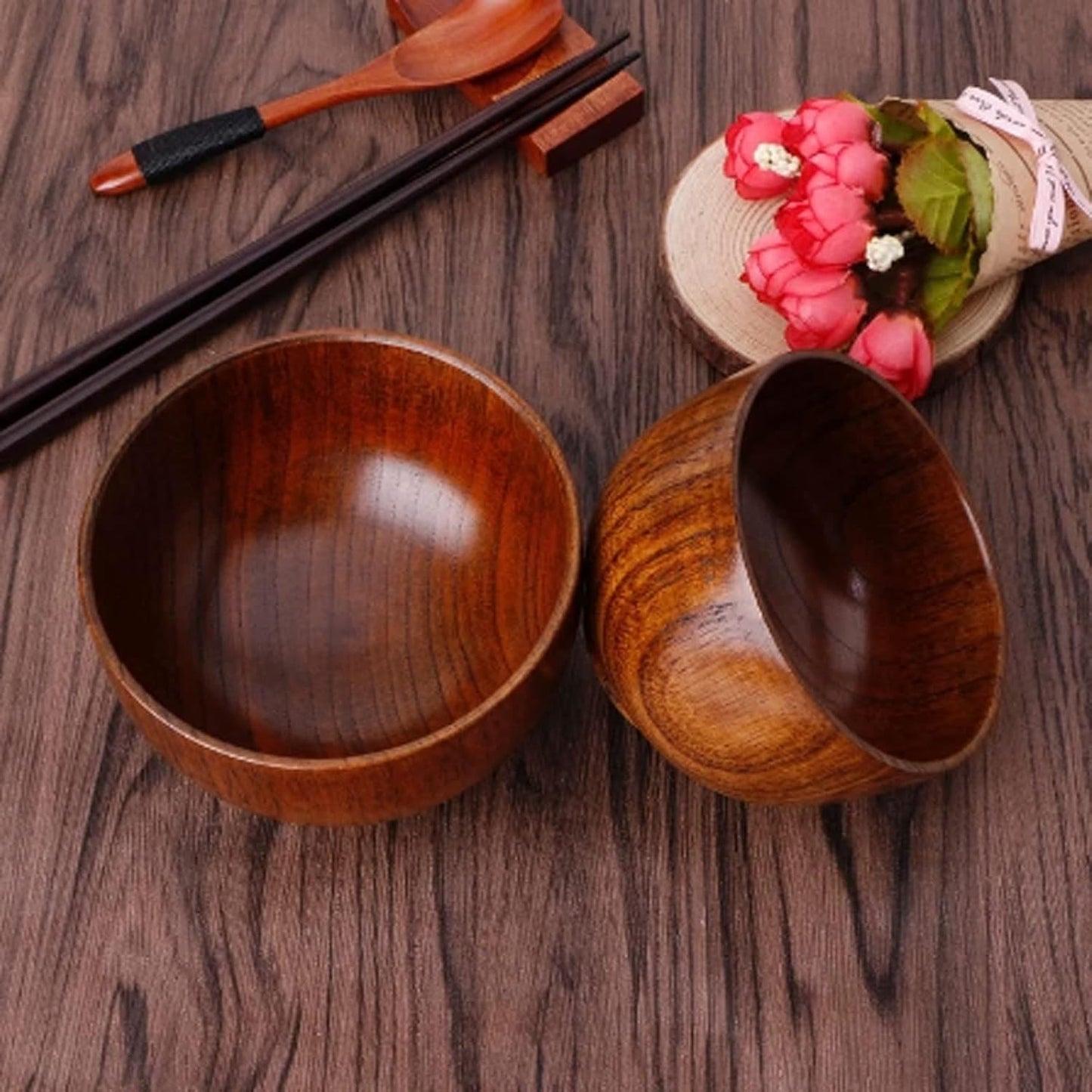Round Wooden Bowls – Set of 4