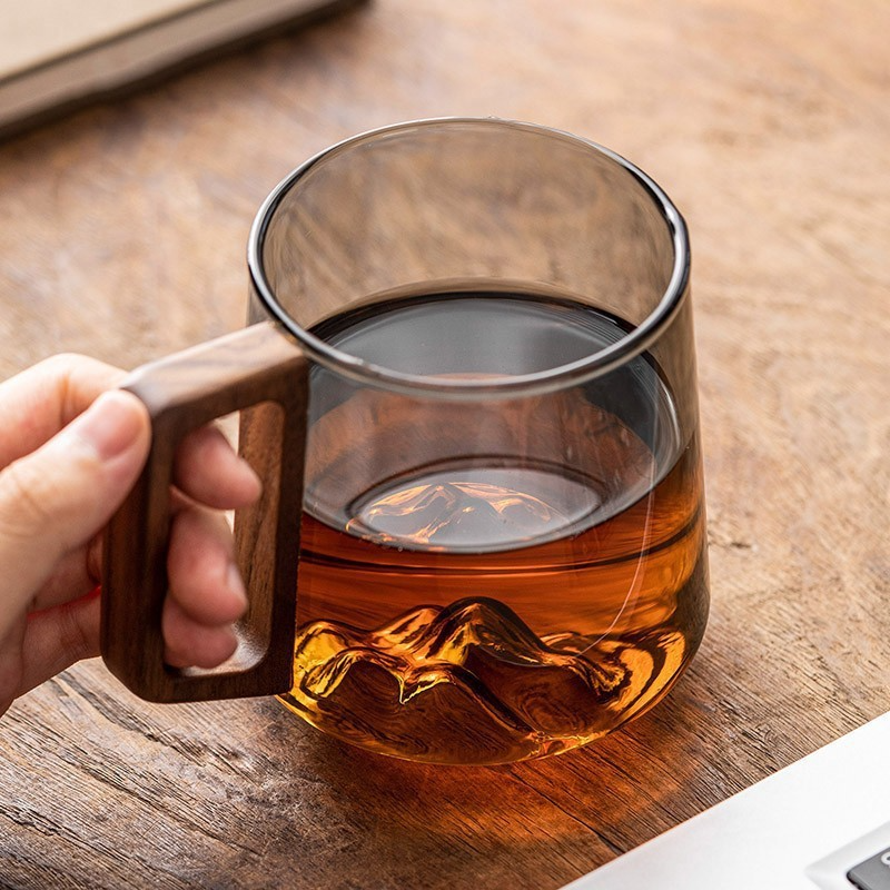 Glass Cup with Wooden Handle